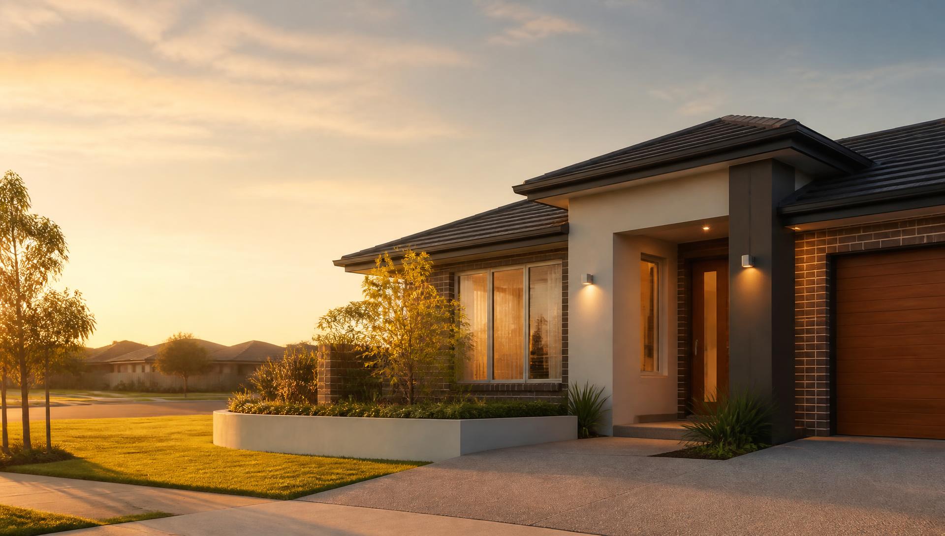 Australian family home at sunset